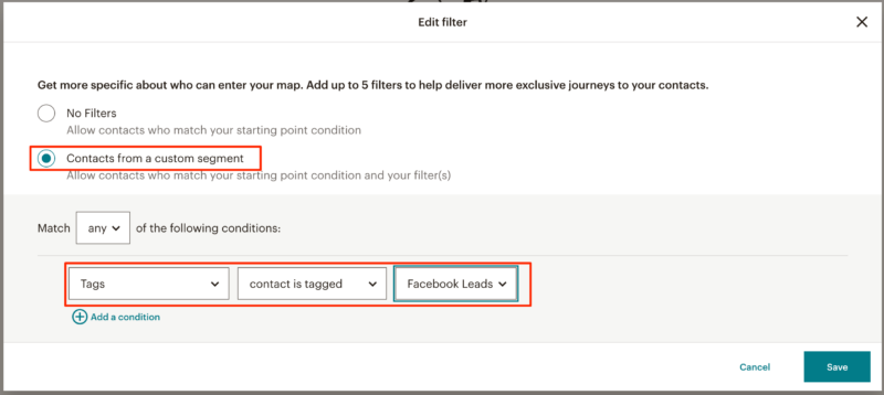 Add a tag filter to a Mailchimp customer journey