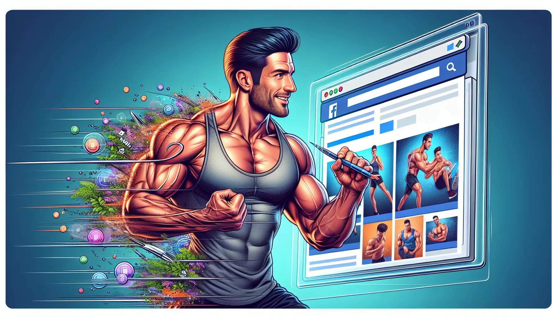 Cartoon image of a personal trainer crafting a high-converting Facebook Lead Ad