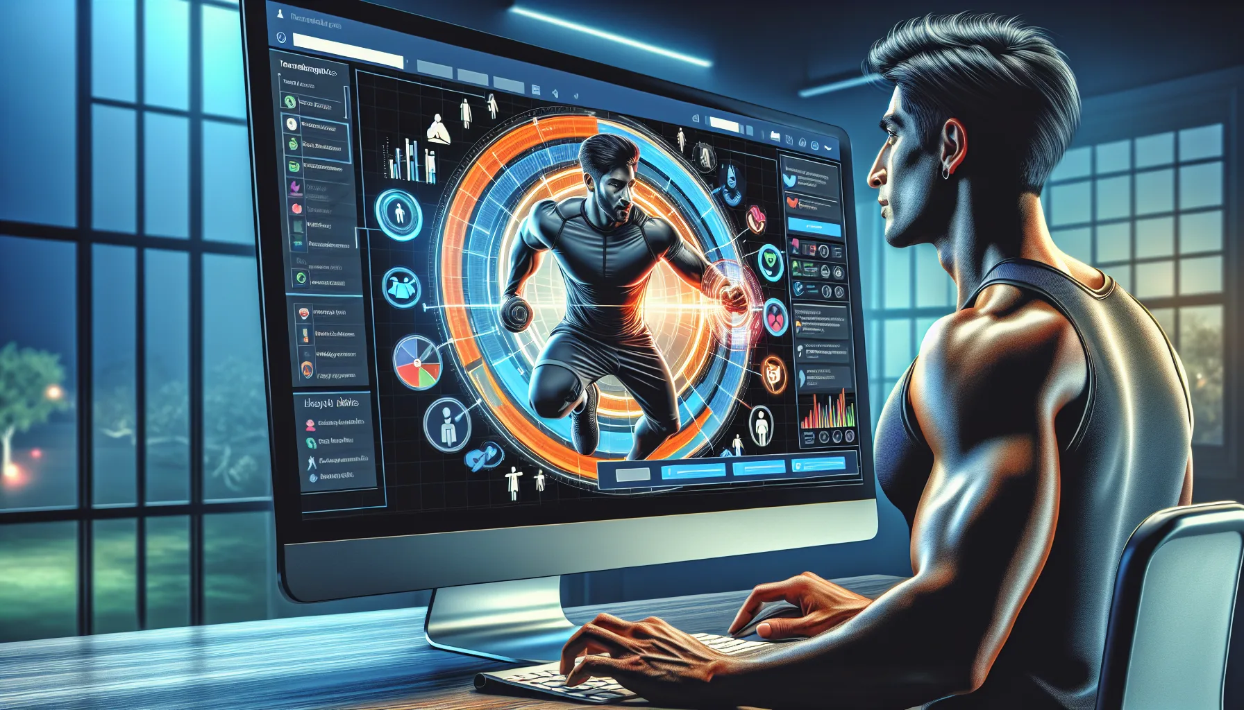Illustration of a personal trainer creating a targeted ad on Facebook