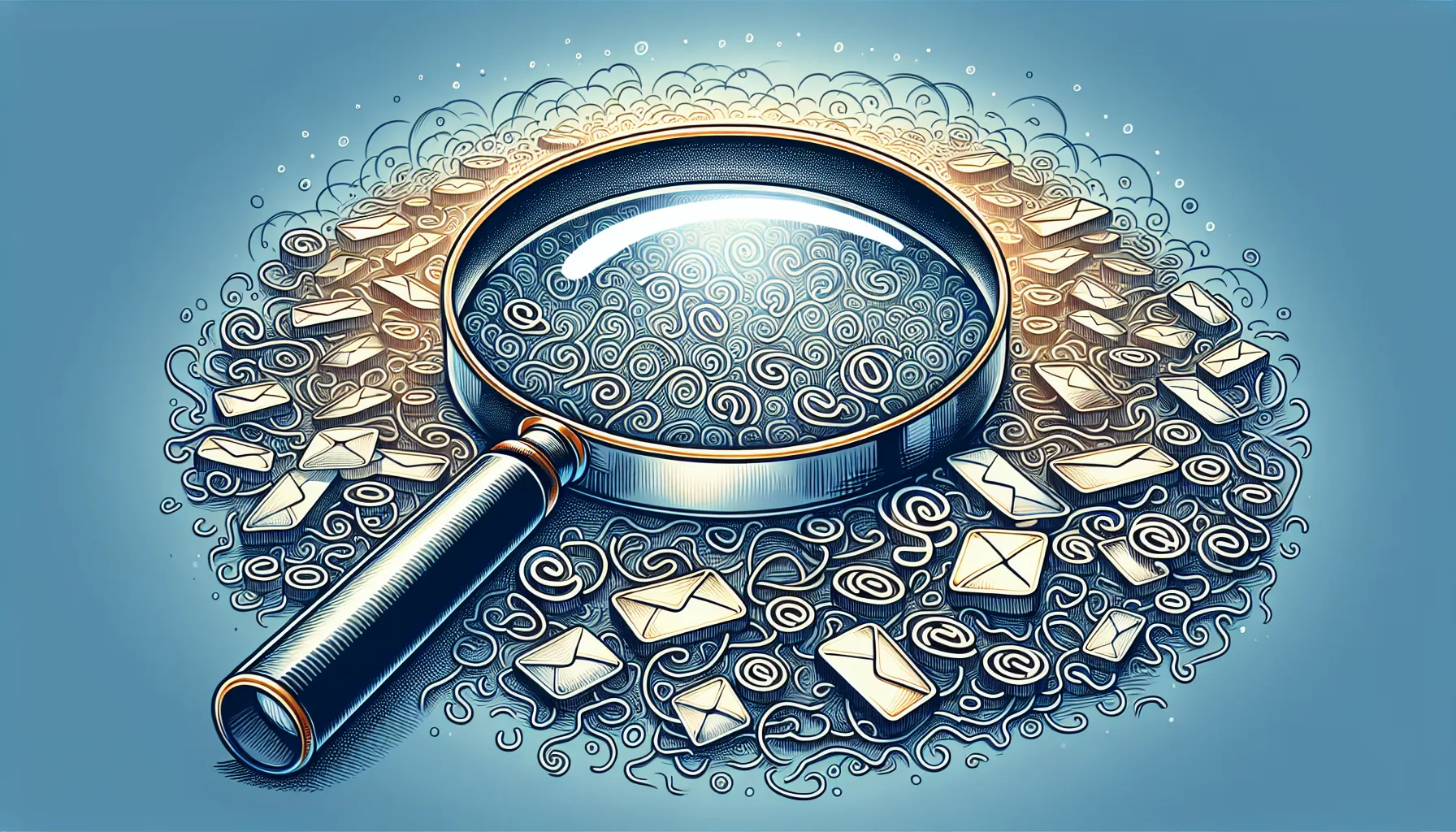 Illustration of a magnifying glass searching for email addresses related to lead generation