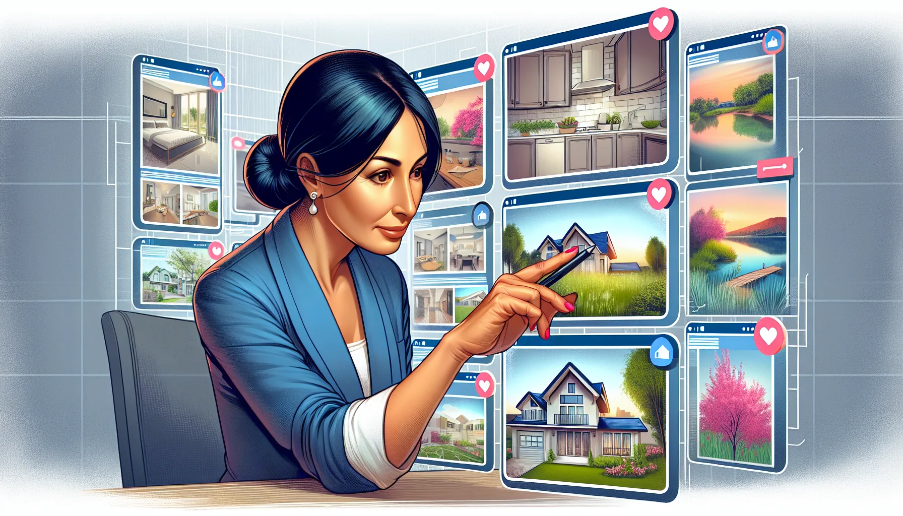 Illustration of a real estate agent selecting the right imagery for Facebook lead ads