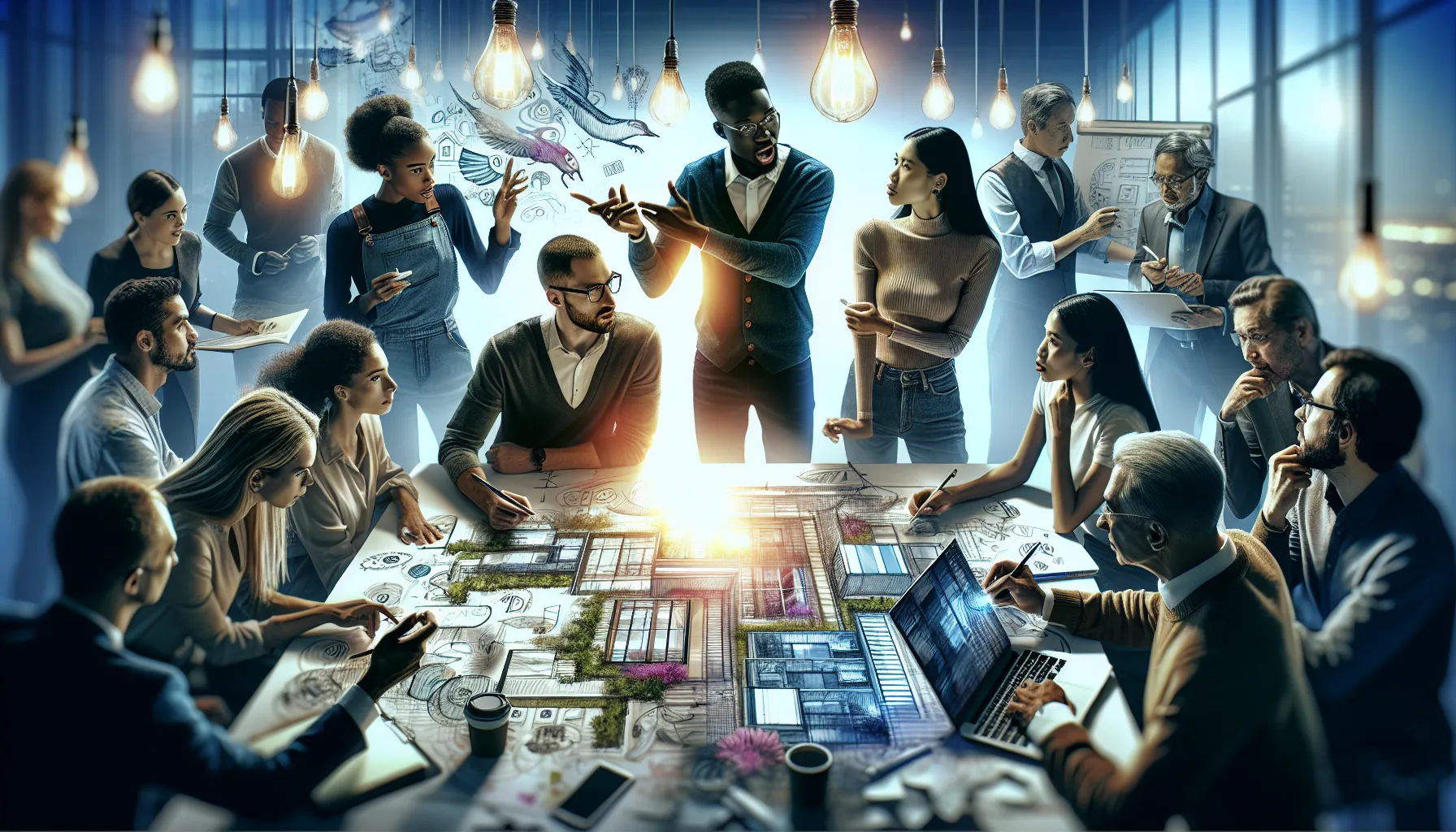 Illustration of a creative brainstorming session for real estate ad content