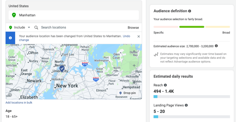 Manhattan NY Facebook ads Targeting