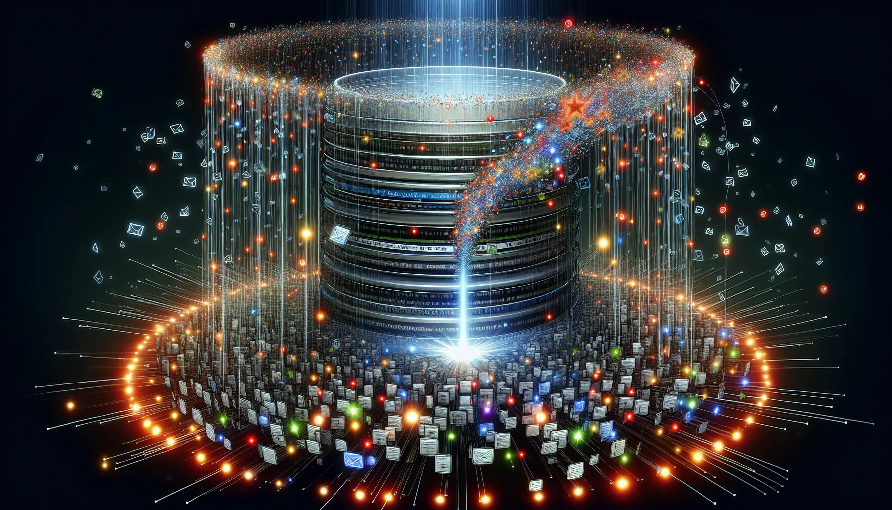 Illustration of a database with email addresses being sorted