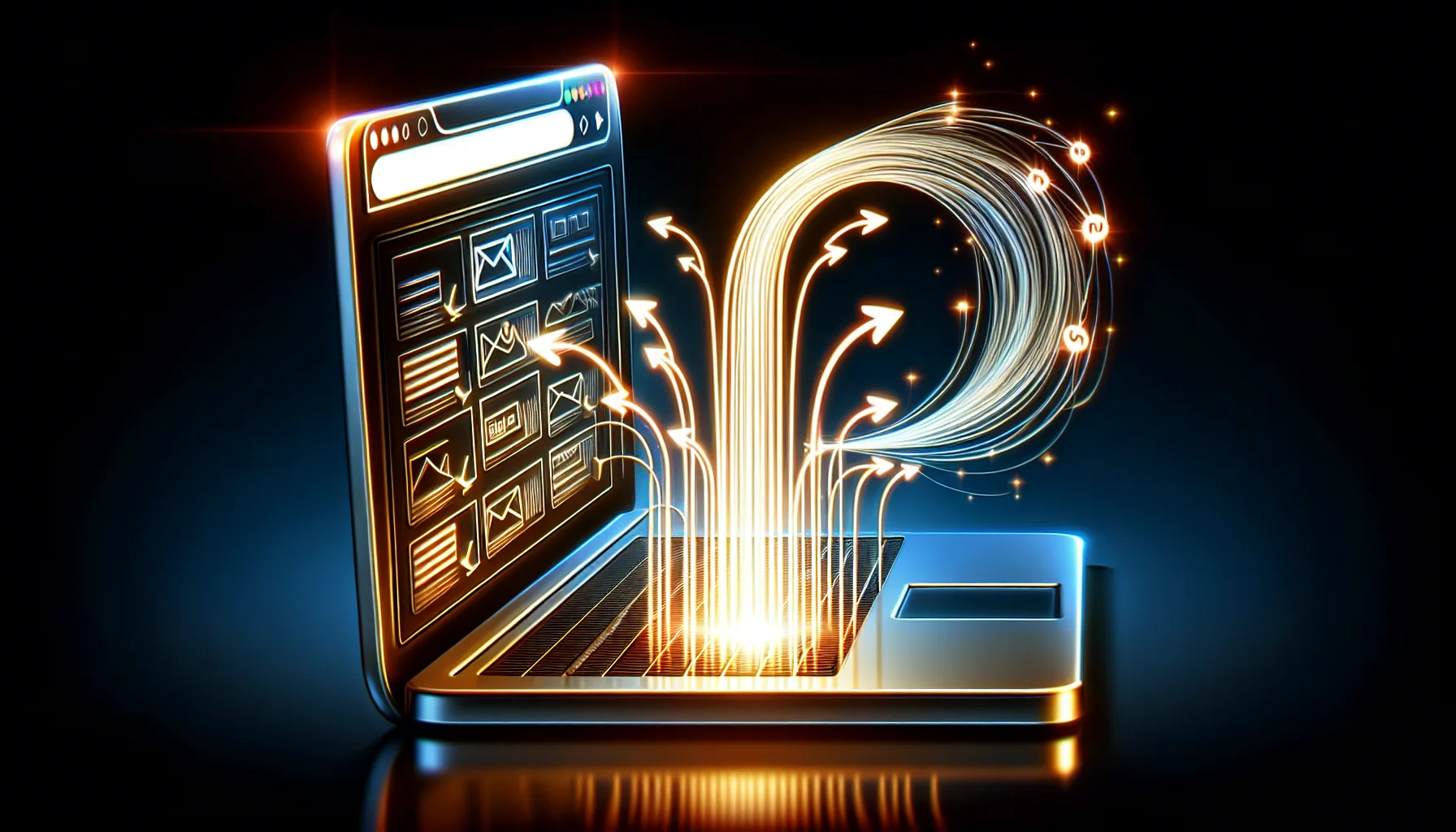 Illustration of a browser with email addresses being extracted from websites