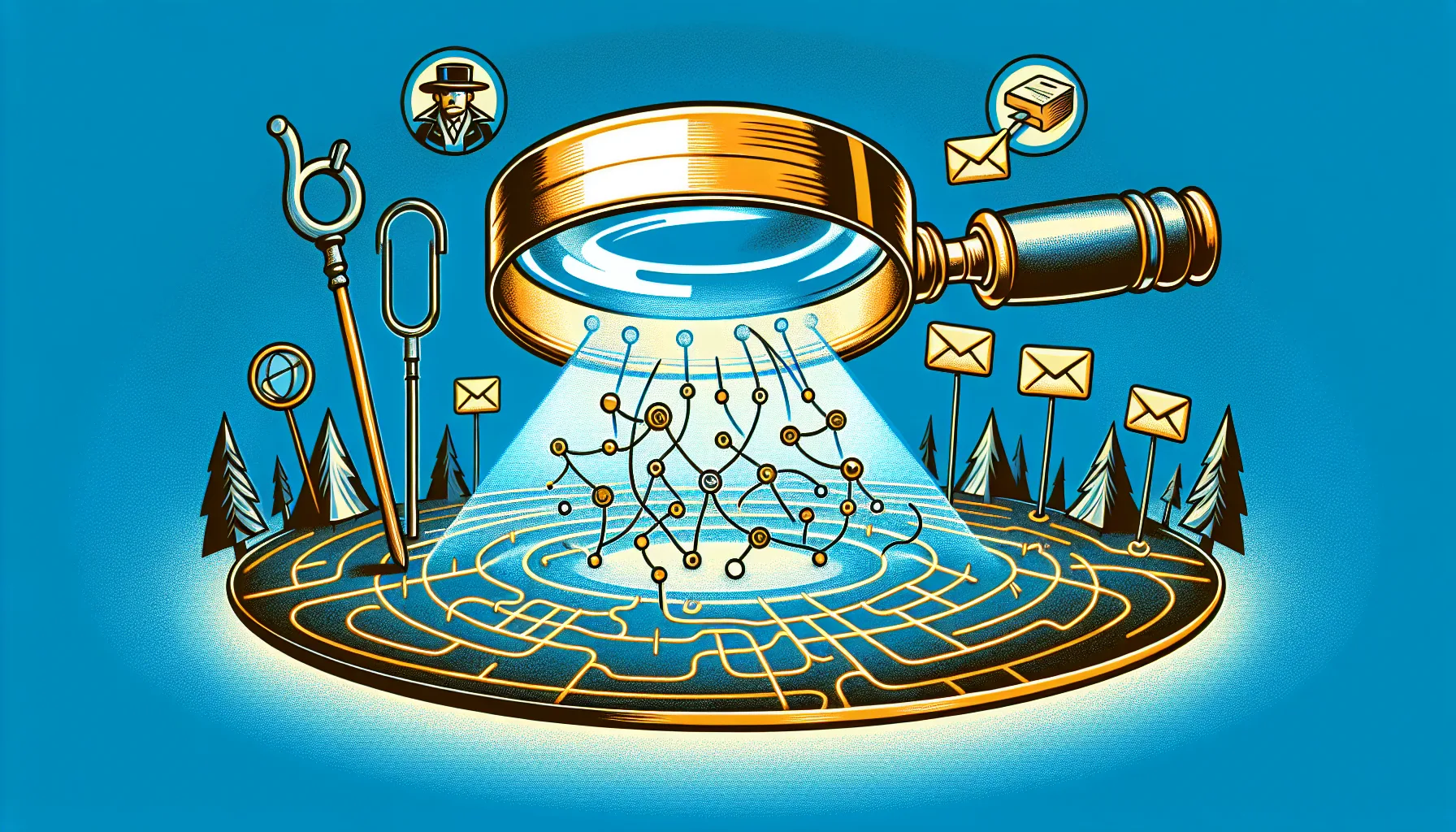 Illustration of a magnifying glass over a company domain
