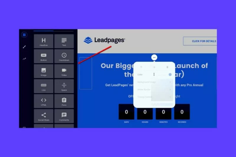 drag and drop builder of Leadpages