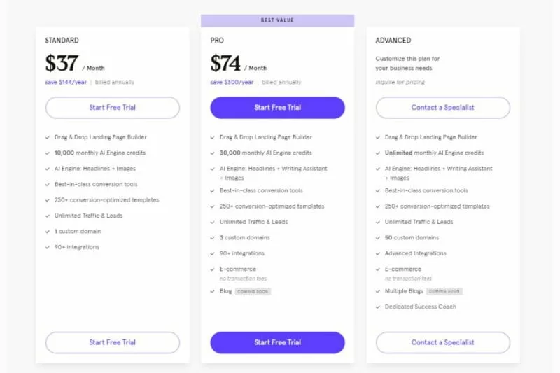 choosing from the pricing plans of Leadpages