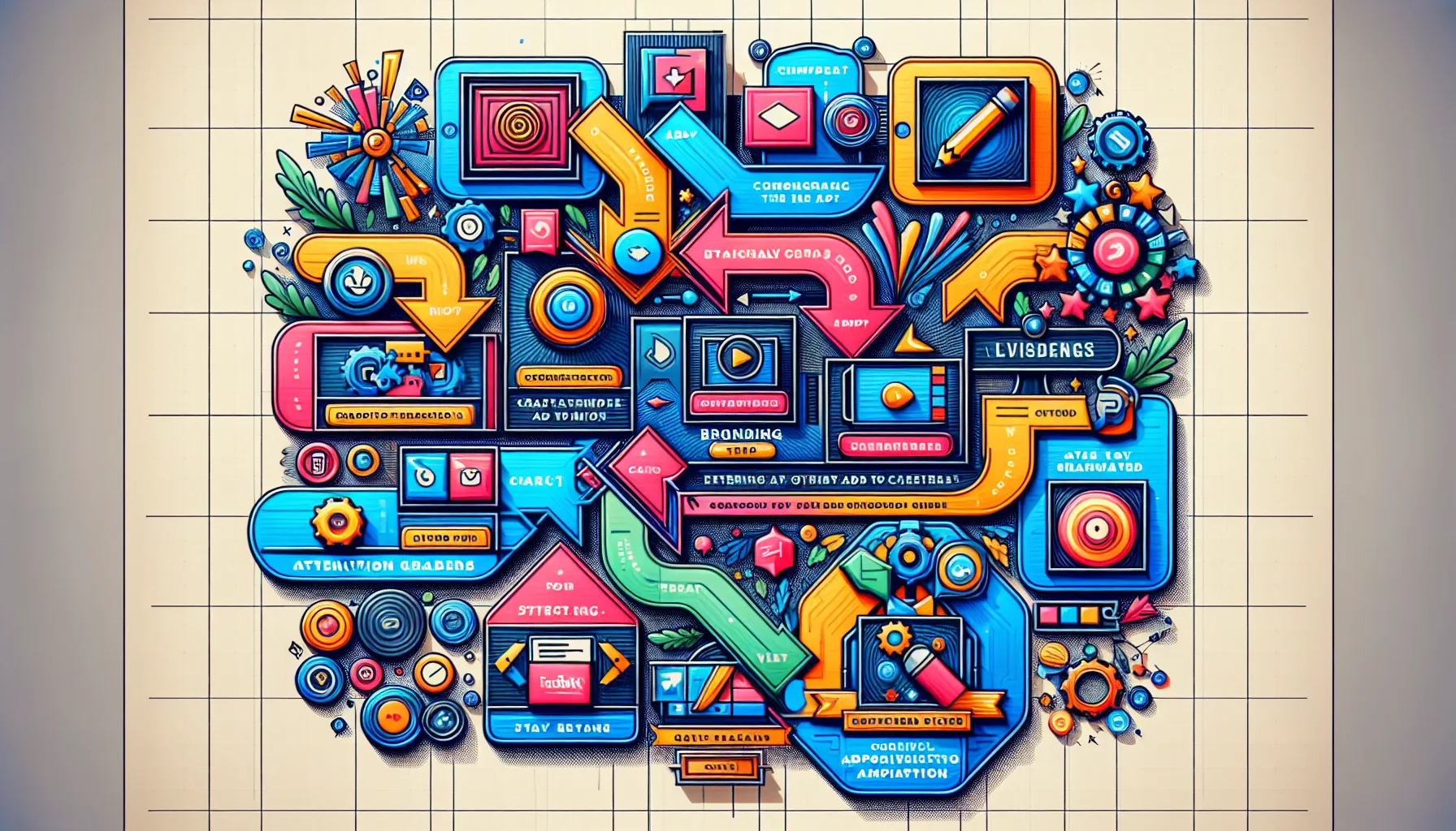 Illustration showcasing key elements to include in Facebook video ads.