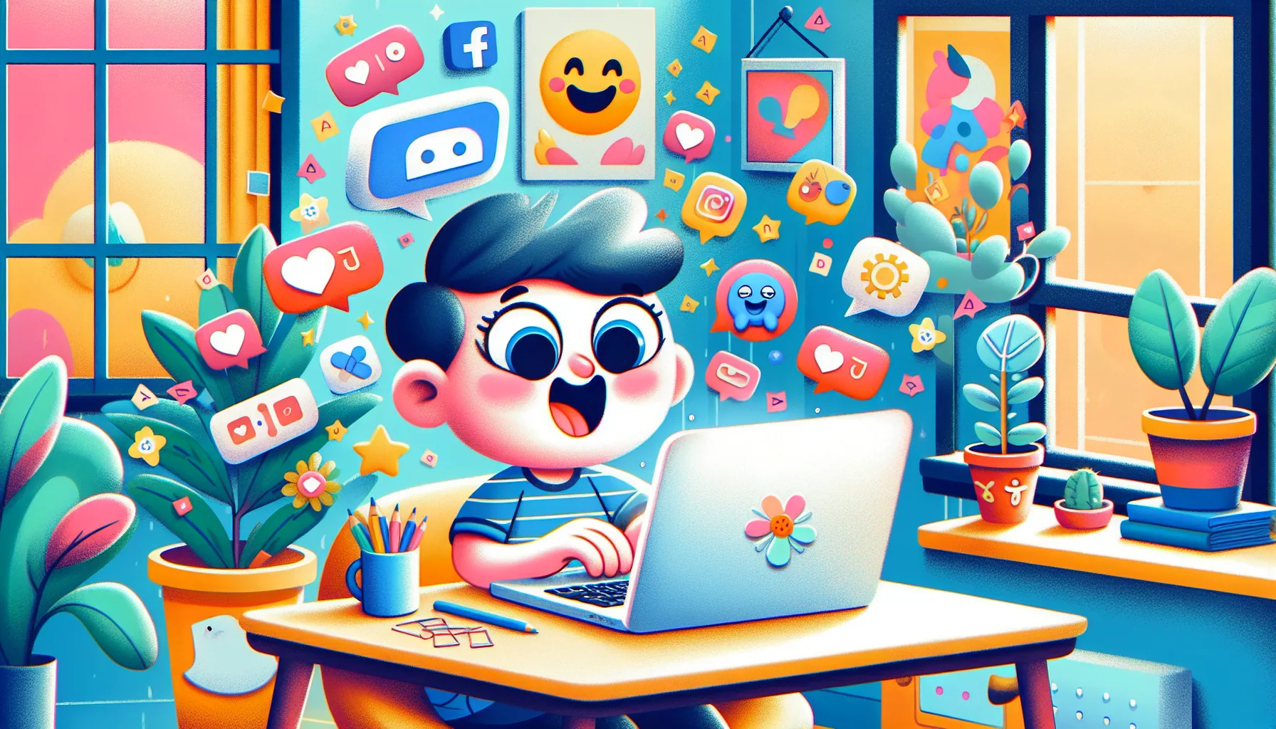 A cartoon depicting the use of third-party tools for scheduling Facebook posts.