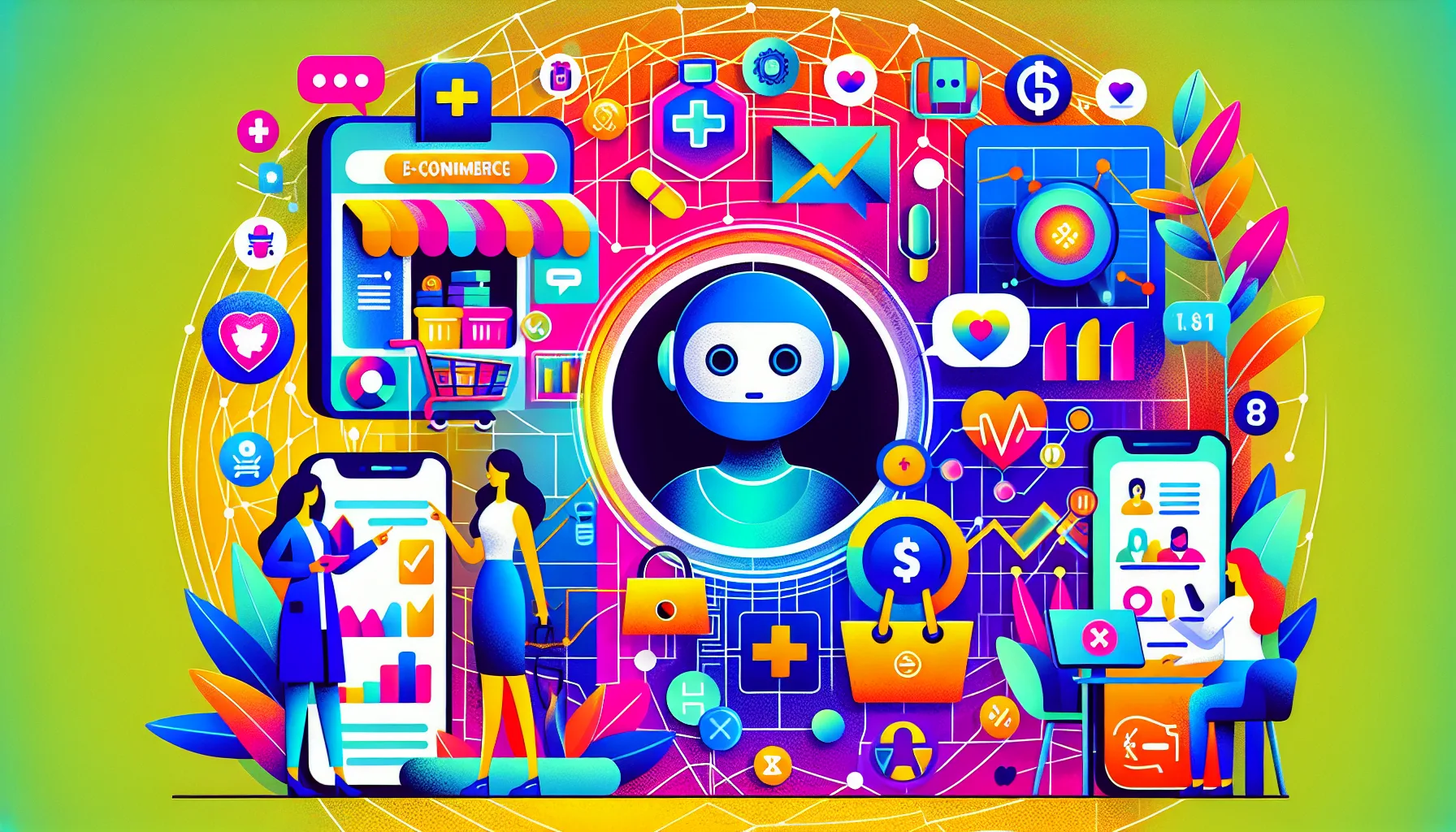 An illustration representing successful AI chatbot implementations across various industries.