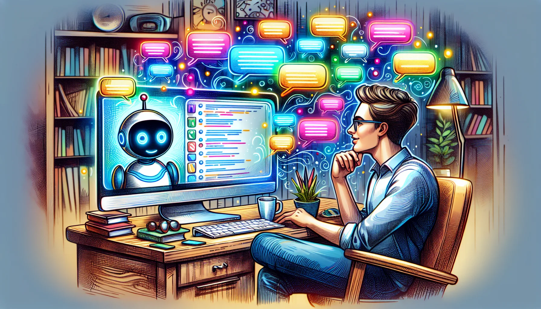 A drawing depicting effective AI chatbot conversations in action.