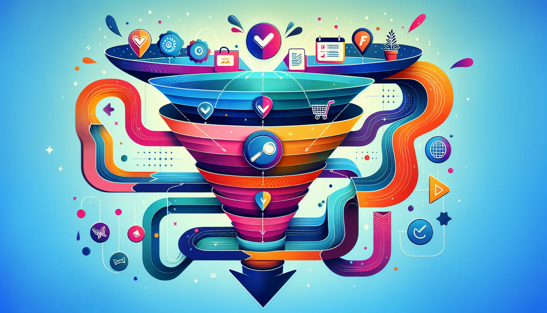 An illustration depicting the concept of sales funnels within a marketing platform.