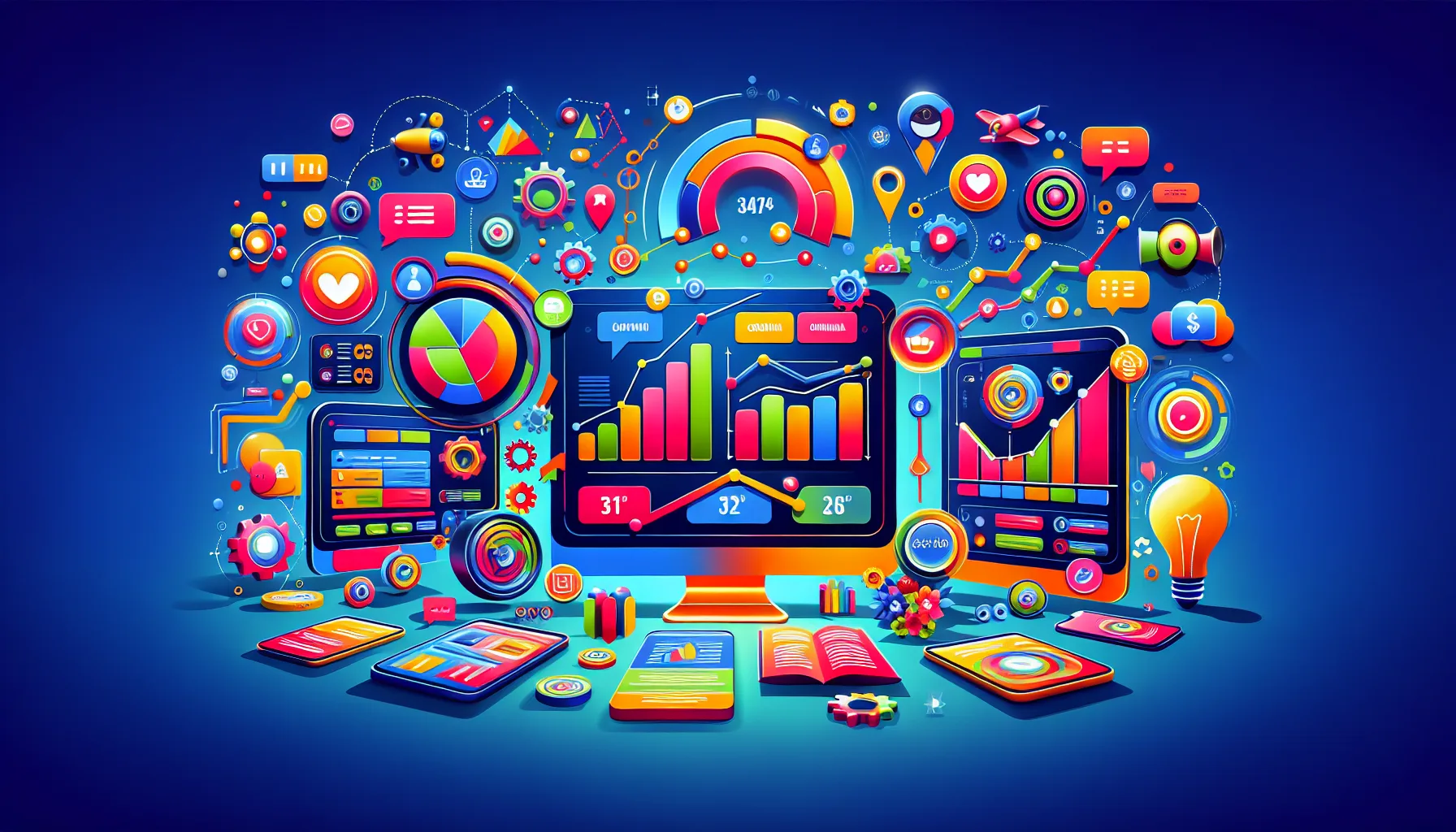 An illustration representing Go High Level CRM as a comprehensive marketing tool.