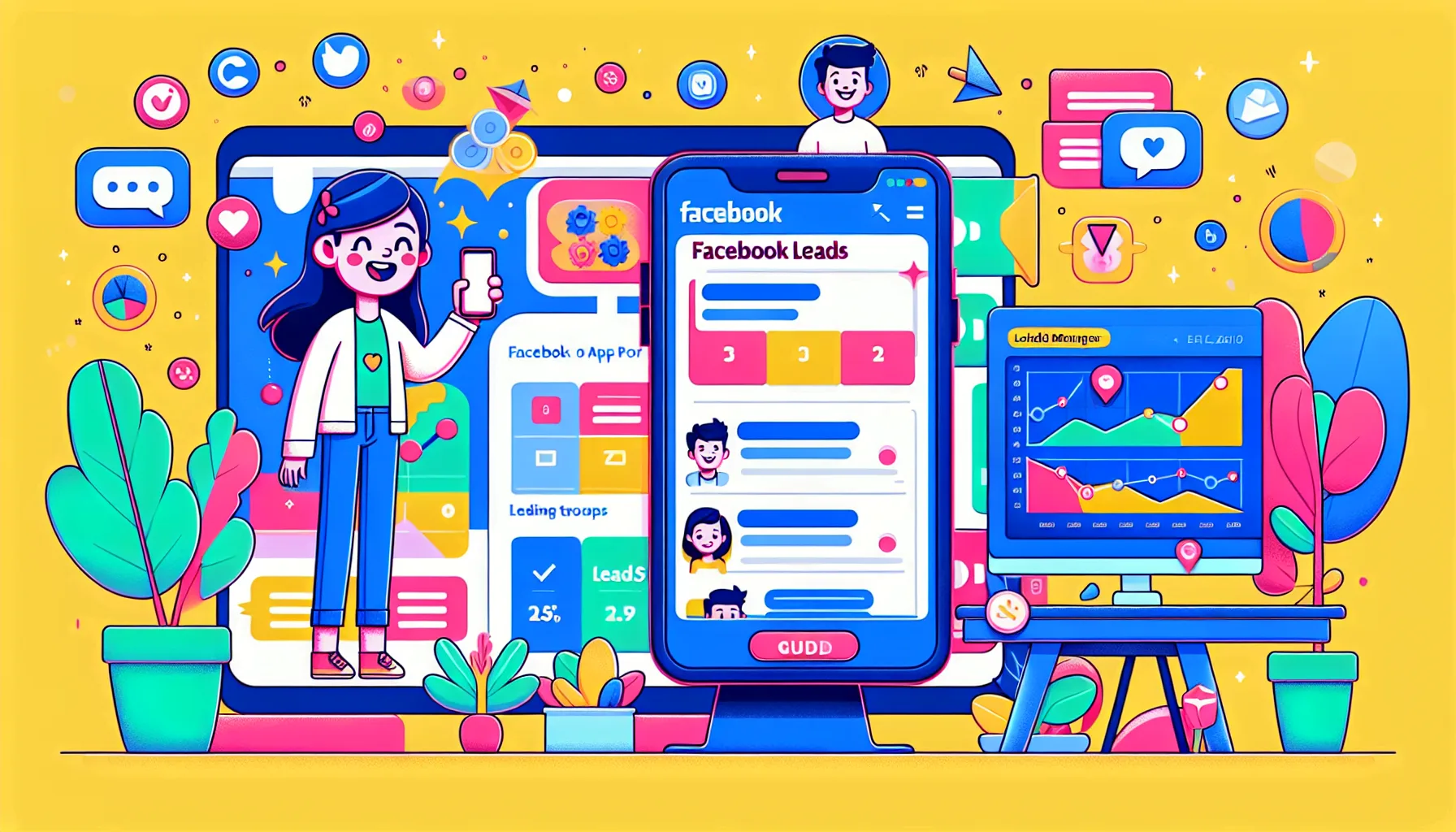 A visual guide on accessing Facebook leads through different platforms, including Ads Manager and mobile.