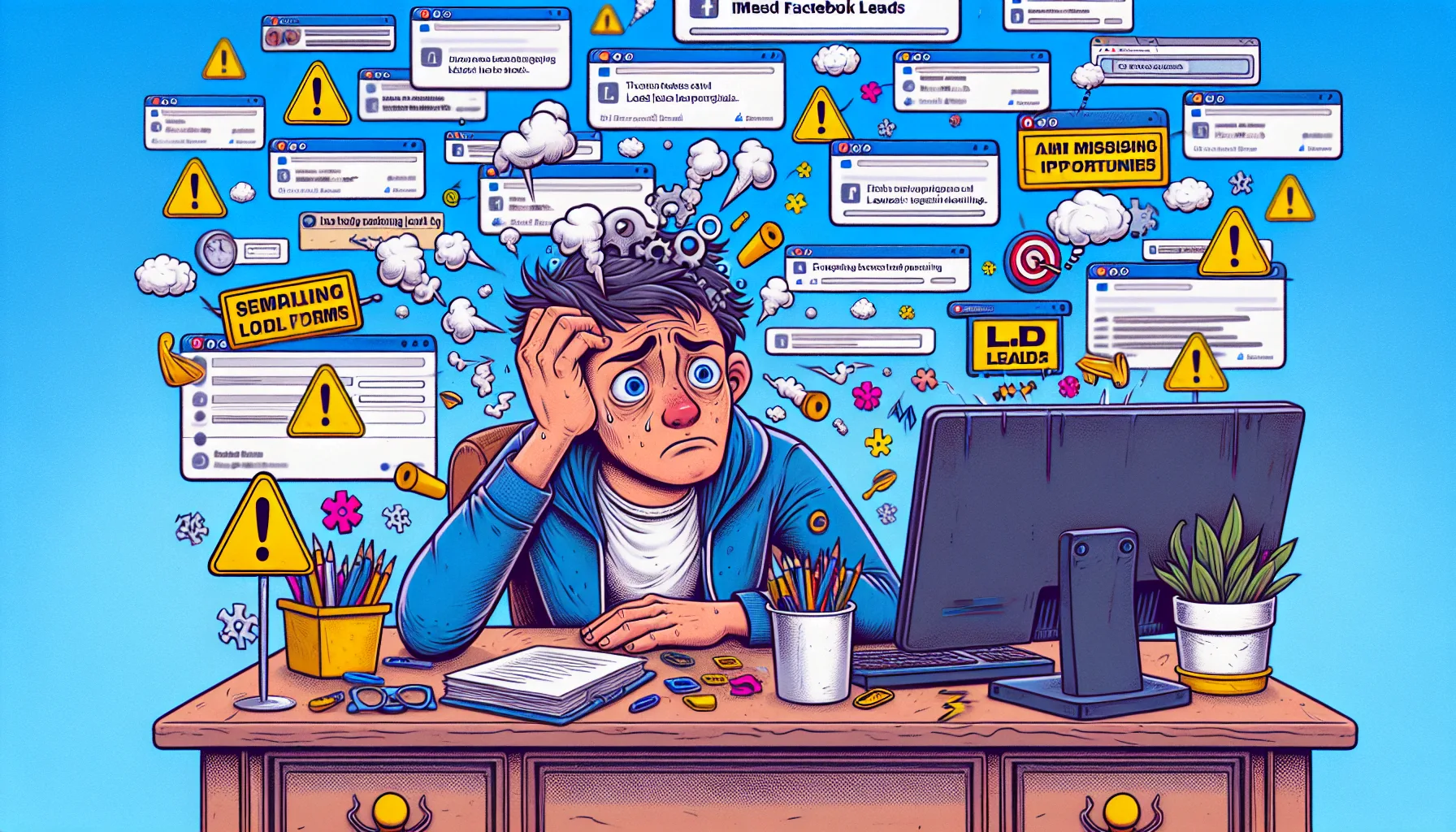 An illustration depicting common issues faced while managing Facebook leads.