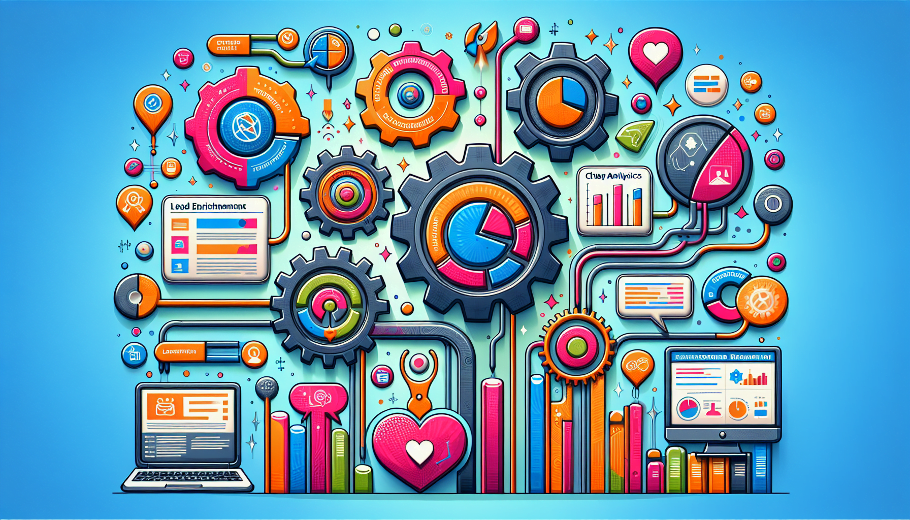 An illustration depicting various lead enrichment tools for sales teams.