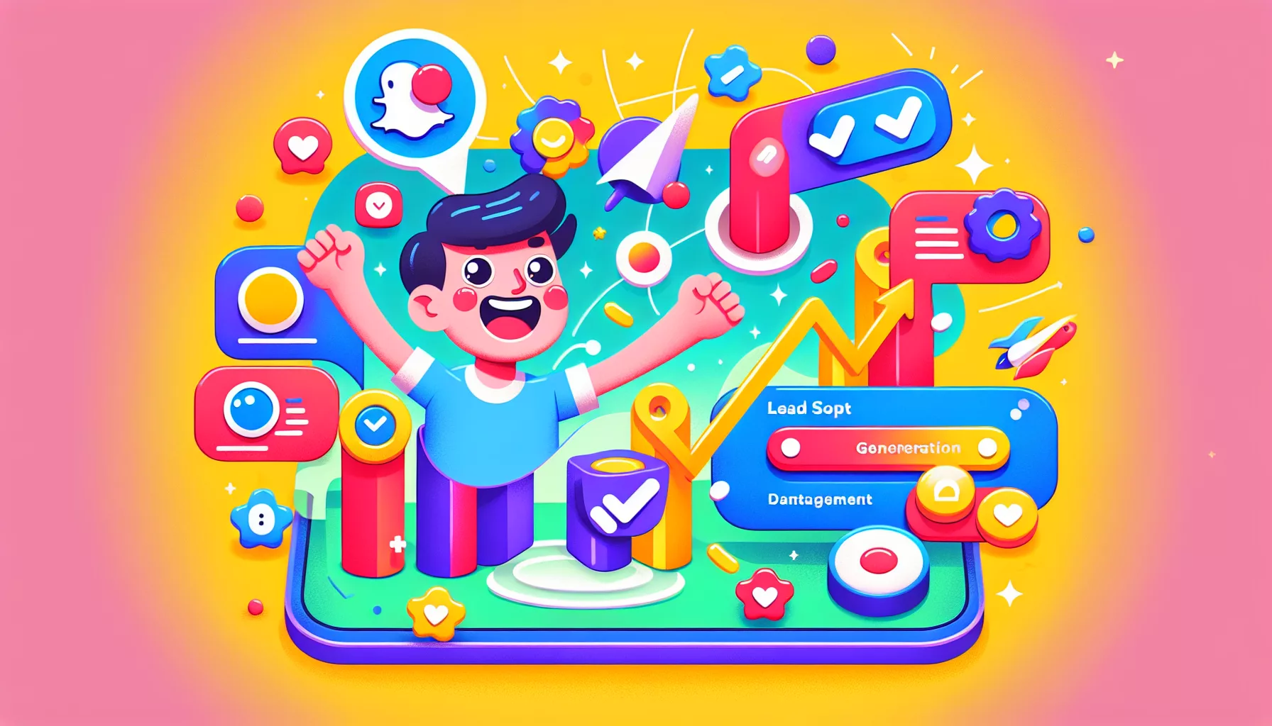 An illustration depicting the process of setting up Snapchat lead ads.