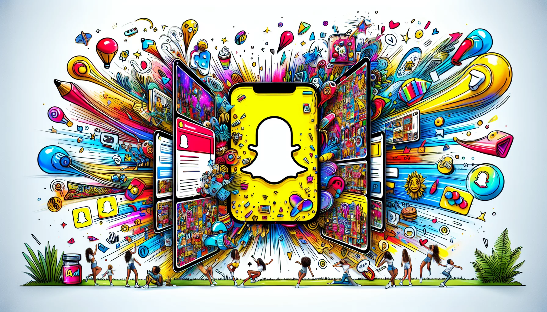A vibrant illustration showcasing engaging Snapchat lead ads.
