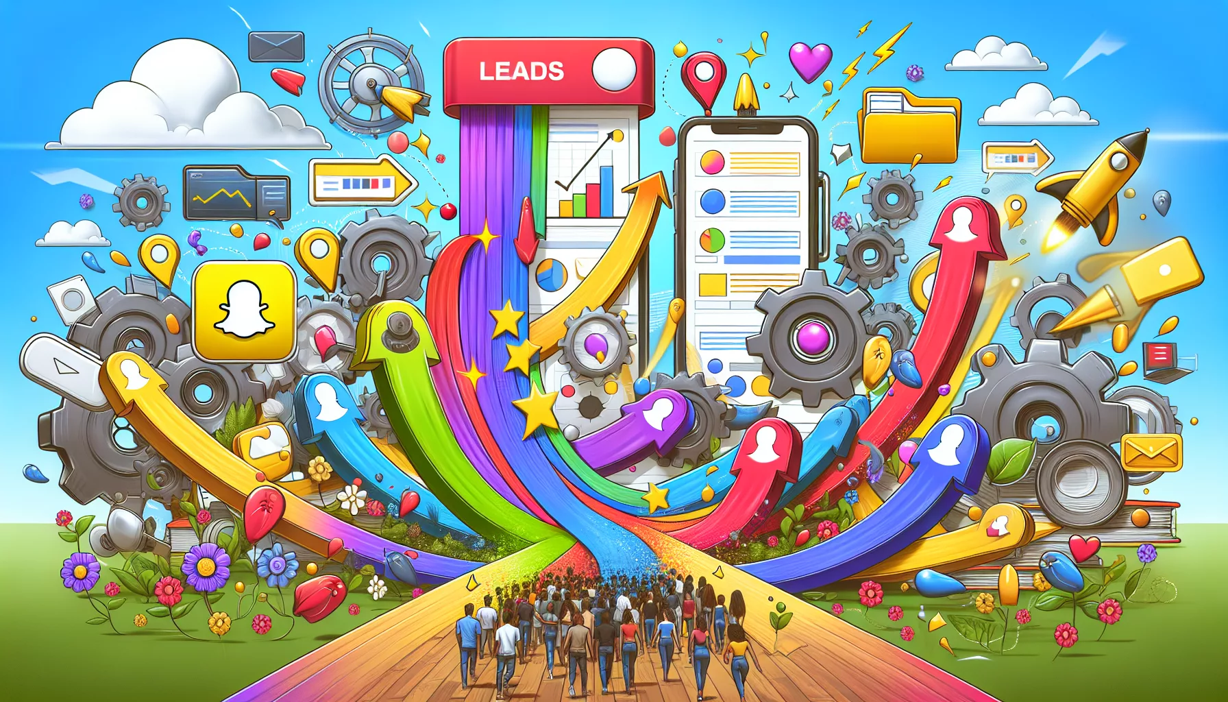 An illustration depicting the integration of Snapchat leads into a CRM system.