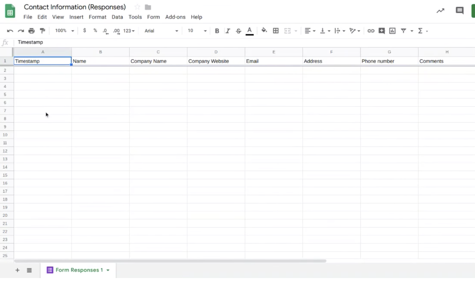 Google Sheets Contact Information Sheet