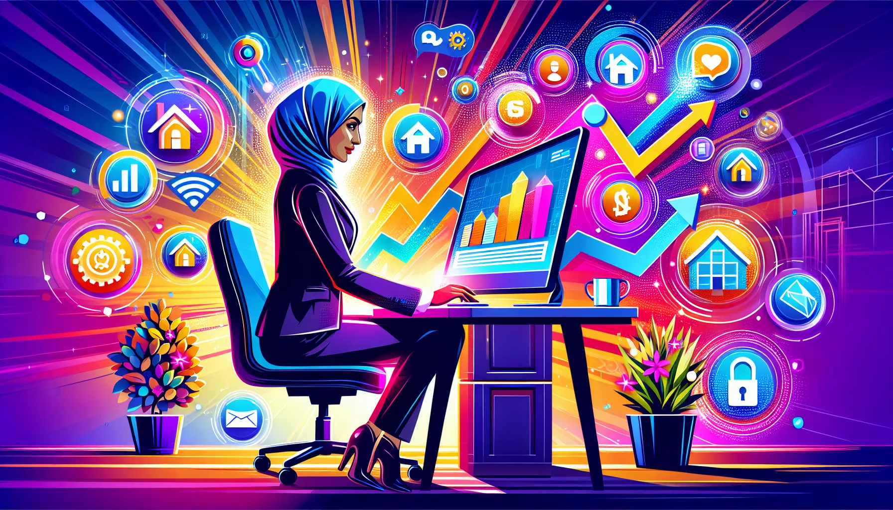 An illustration depicting the concept of leveraging AI for real estate lead generation.