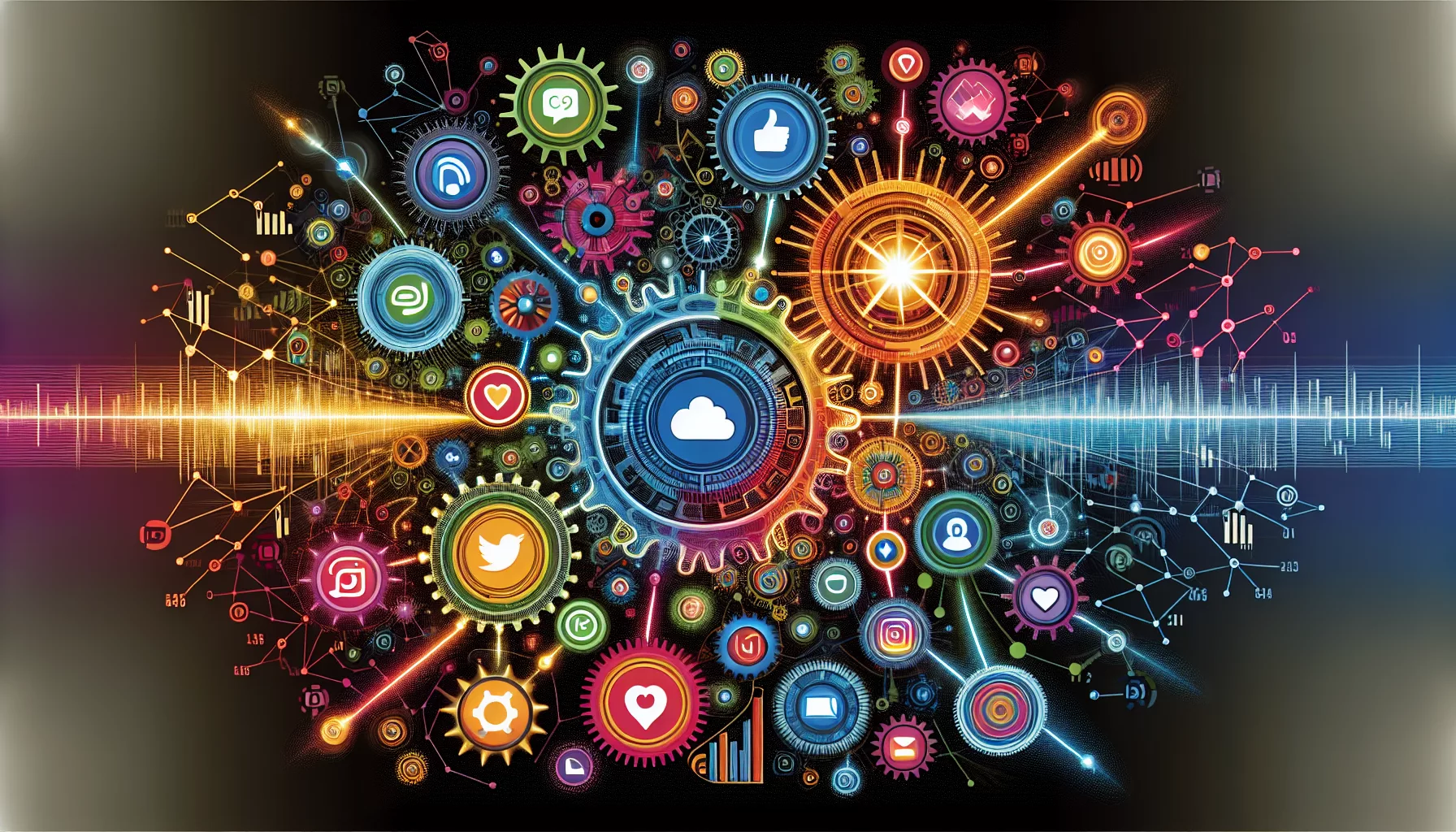 An illustration of social media marketing strategies enhanced by AI technology.