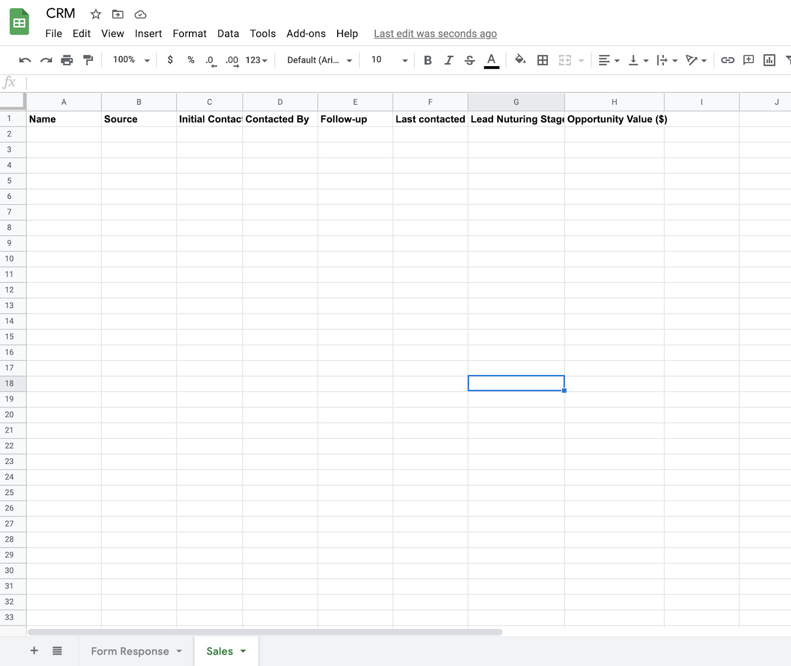 Google Sheets Sales Tab