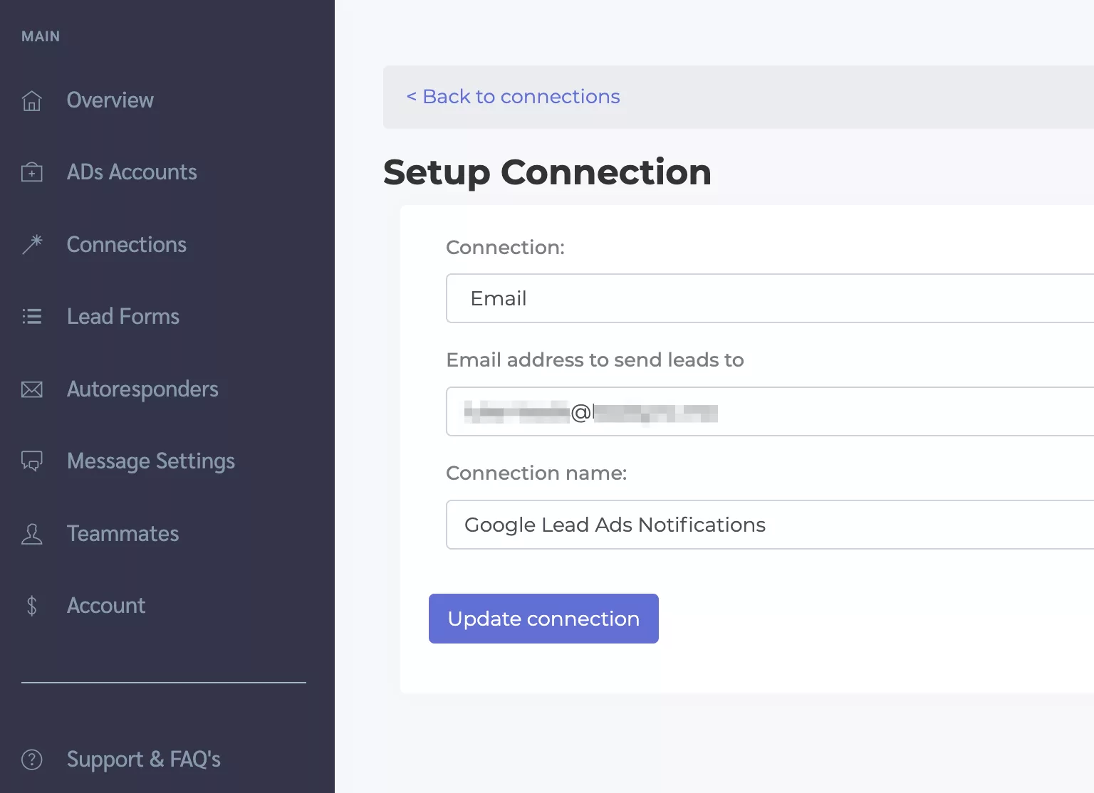 Setup Google Lead Ads Email connection