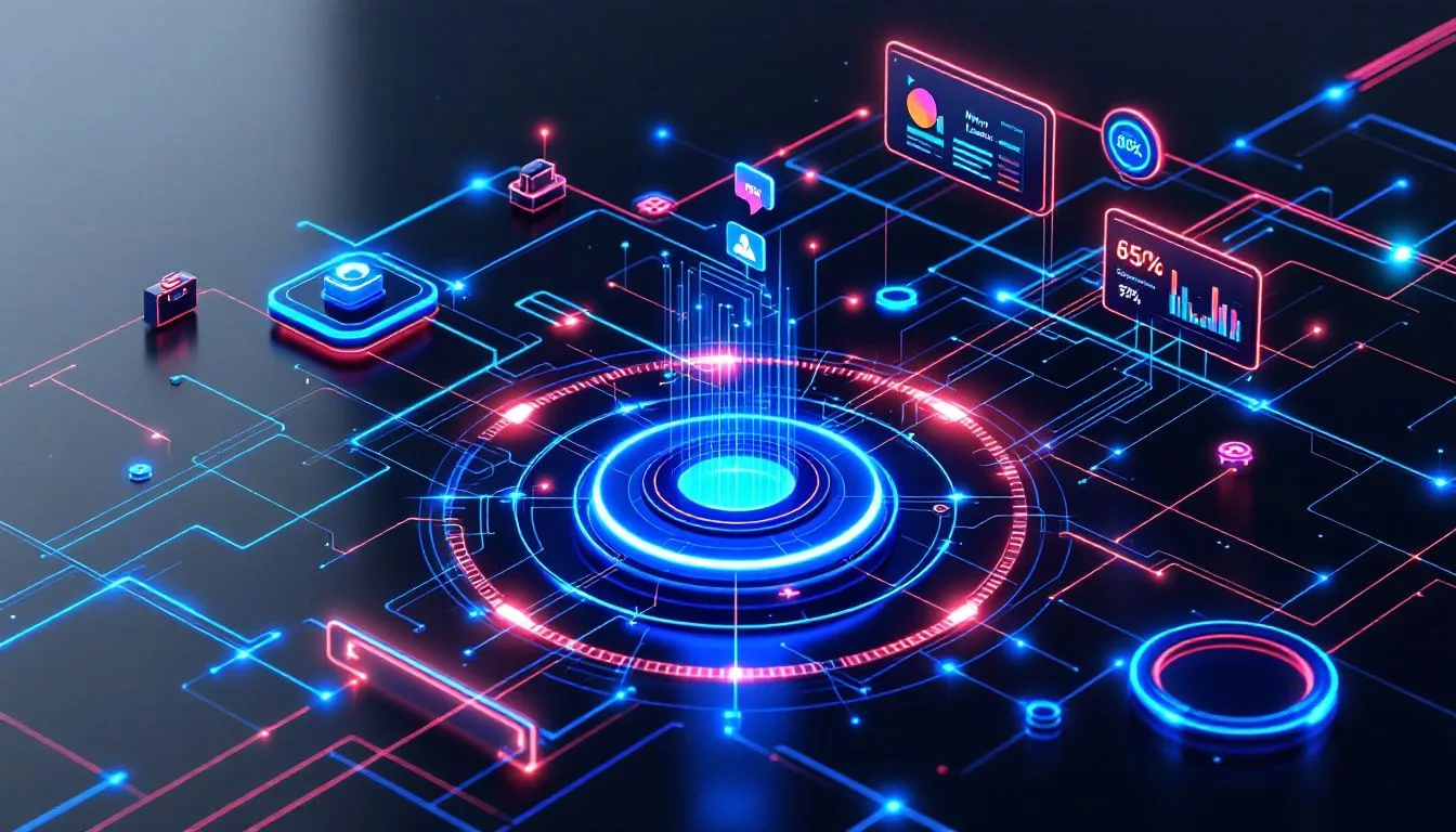 A visual representation of a business growth chart with sales leads and databases.