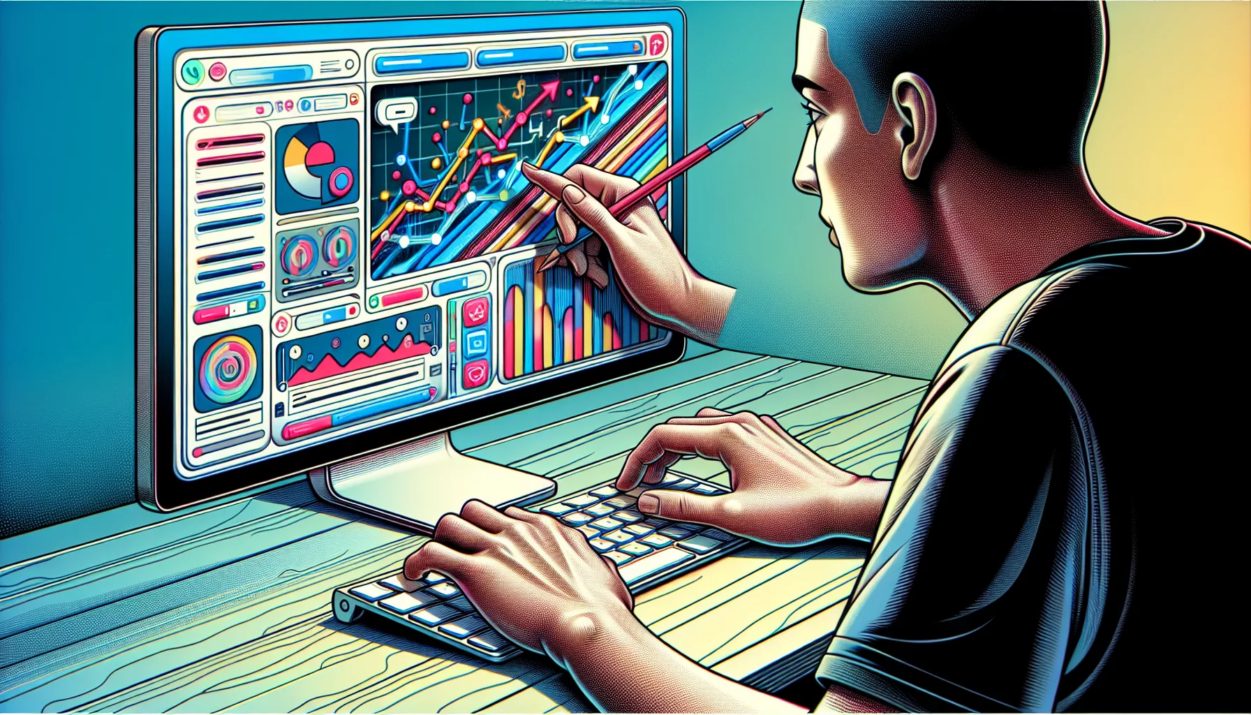 Illustration of a person using the TikTok Ads Manager interface