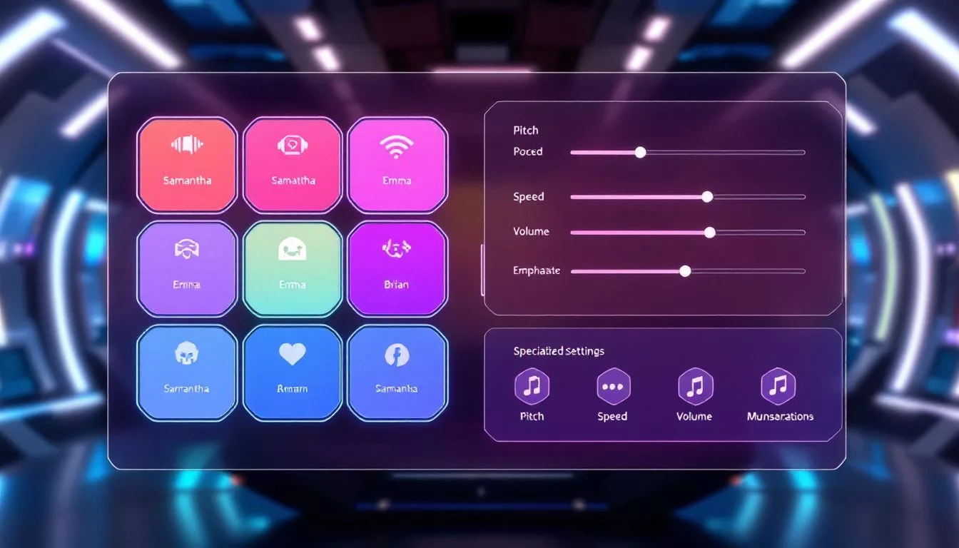 A visual representation of various voice options available in the Vapi dashboard, including different voices and settings.