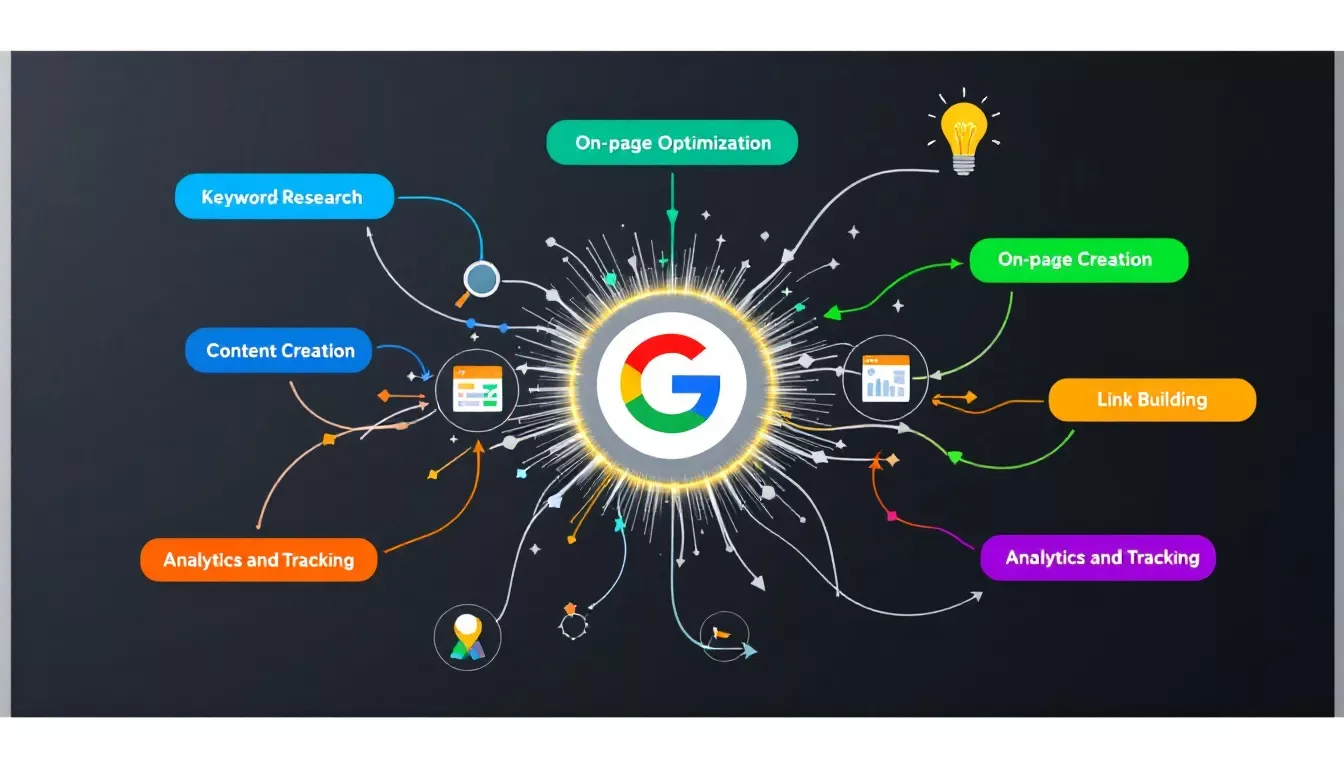 A diagram showcasing the process of optimizing search engine presence.