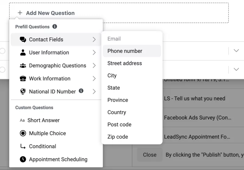 Add and customize questions on your Facebook lead form