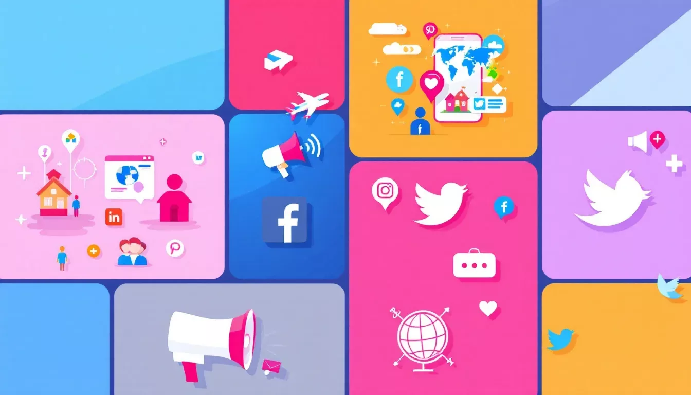 A collage of social media platforms used for marketing relocation leads in real estate.