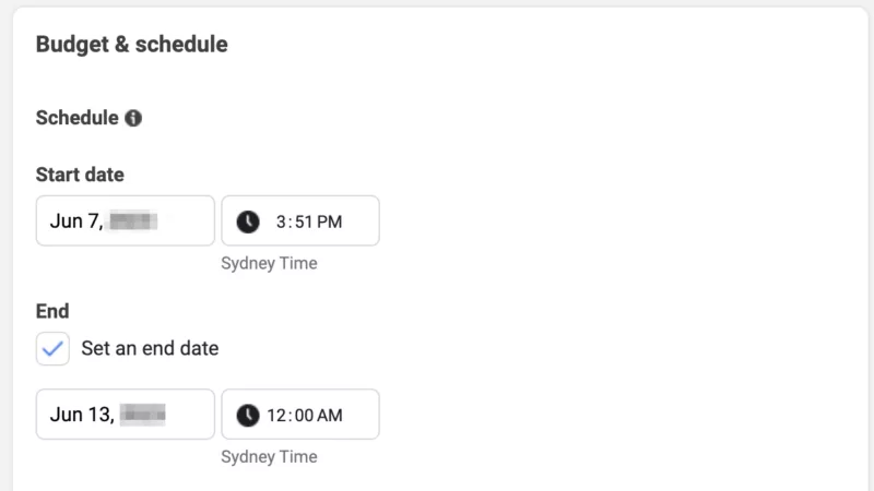 Set budget schedule and end date for lead ad campaign