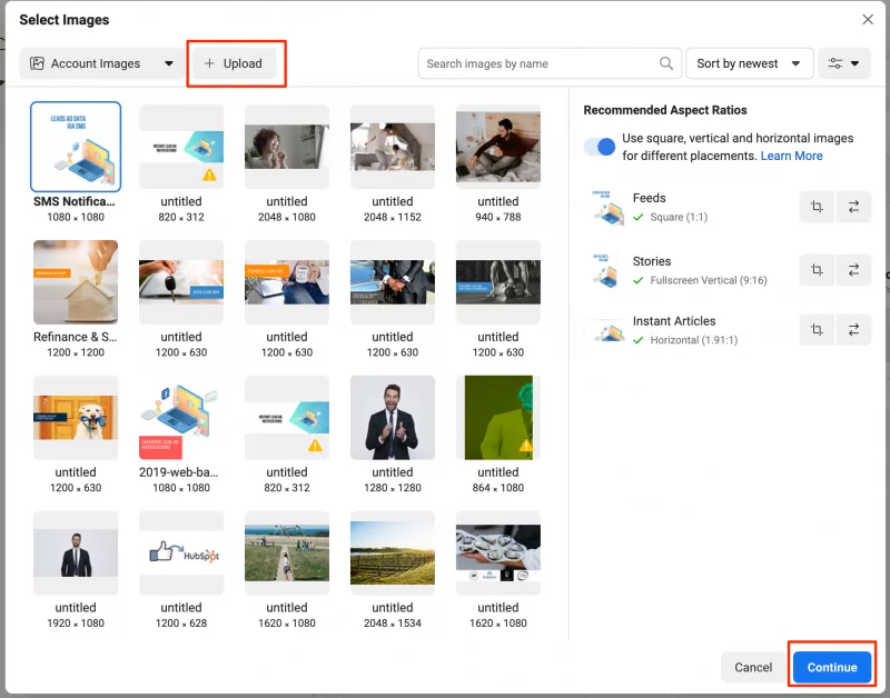 Upload image for your Facebook lead ad creative