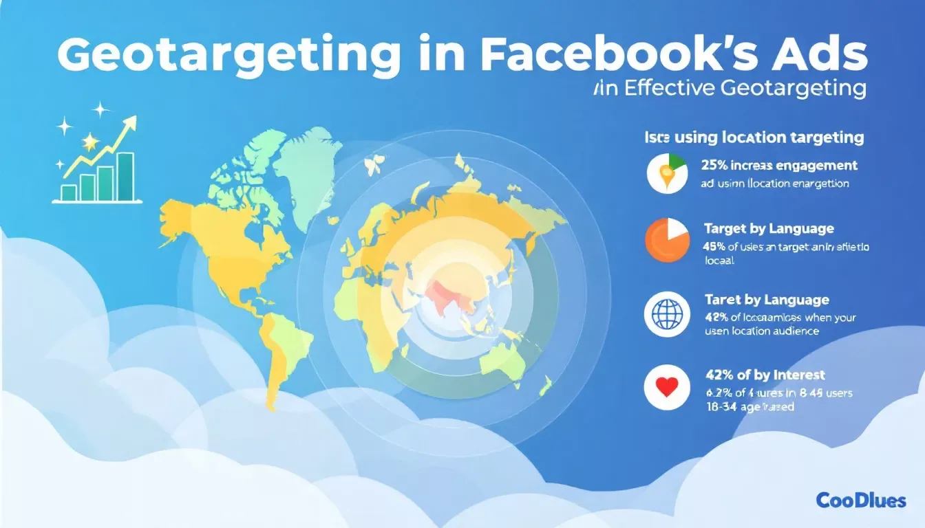 An infographic illustrating geotargeting in Facebook ads, highlighting target audience and location targeting.