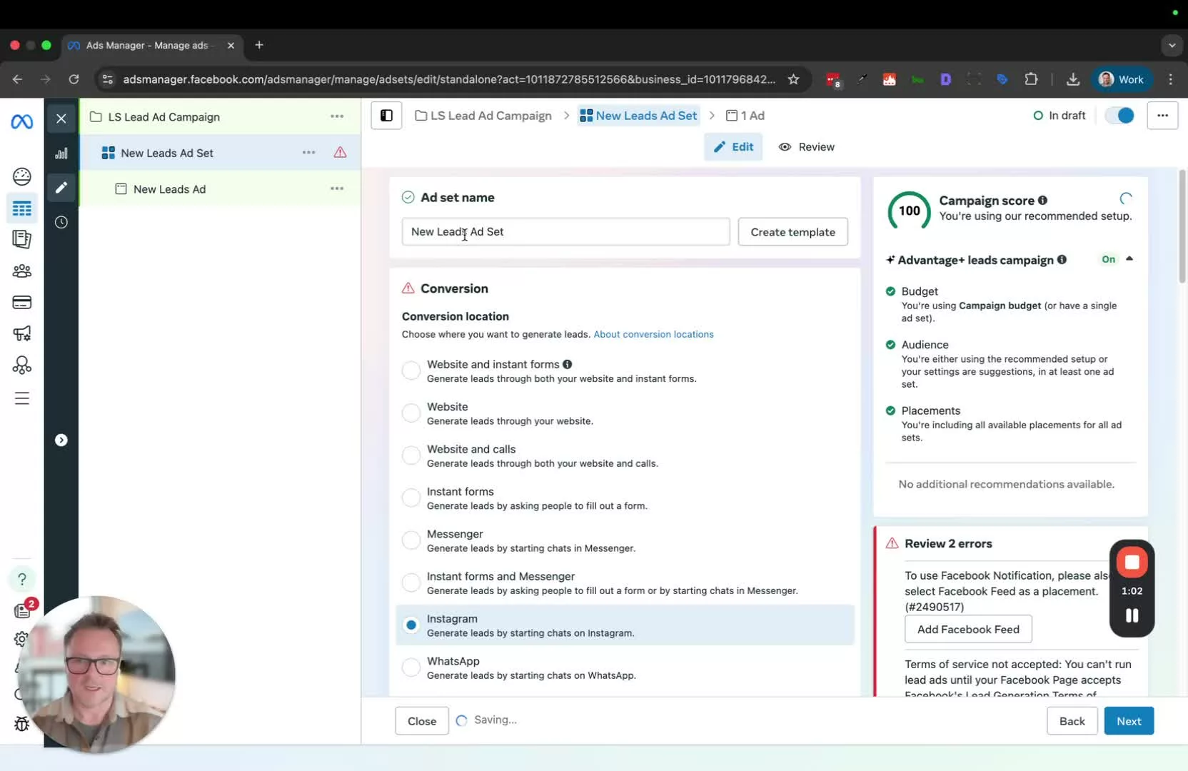 Facebook lead ads location targeting settings Miami Florida