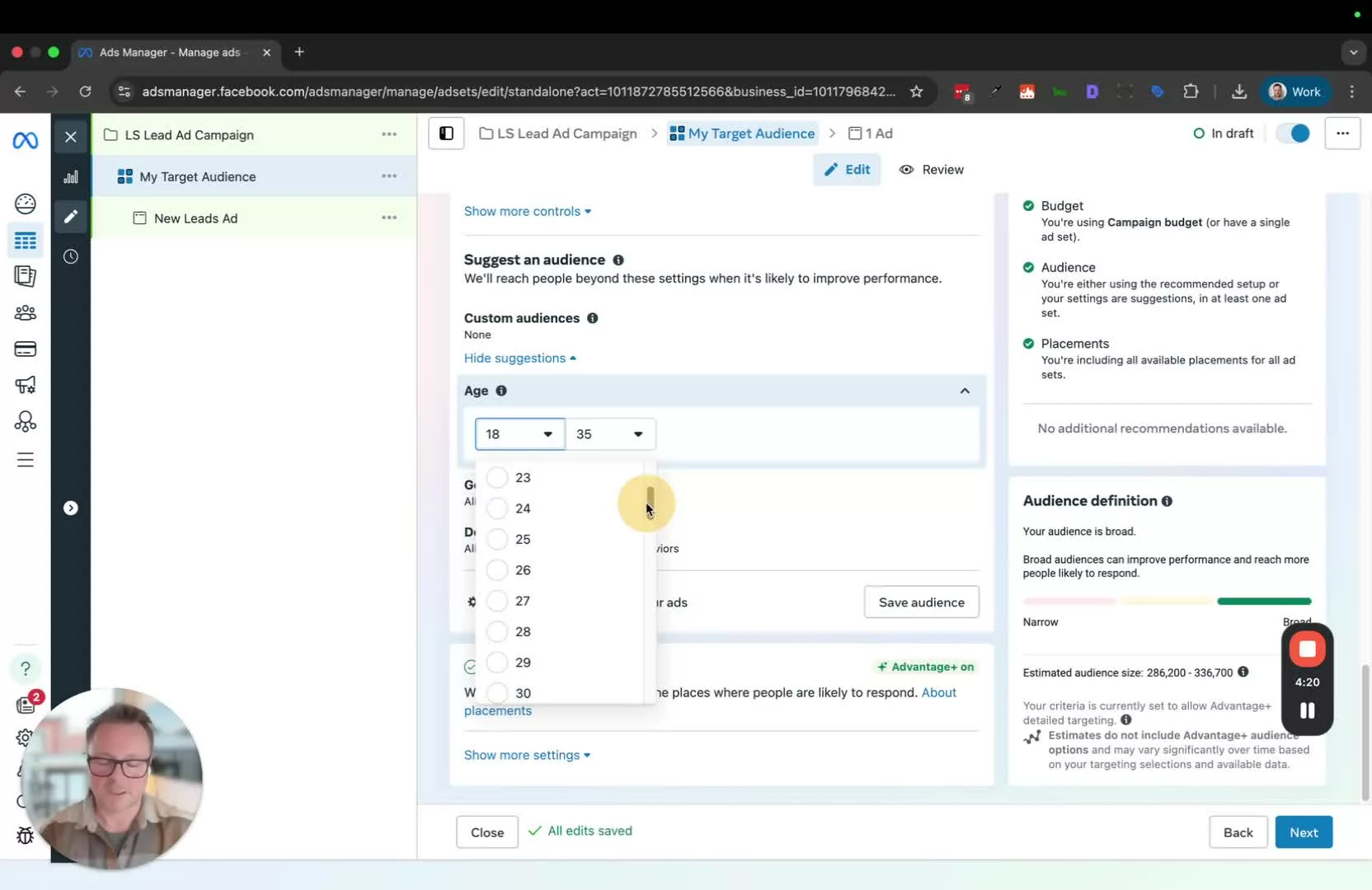 Facebook lead ads age range and detailed targeting options