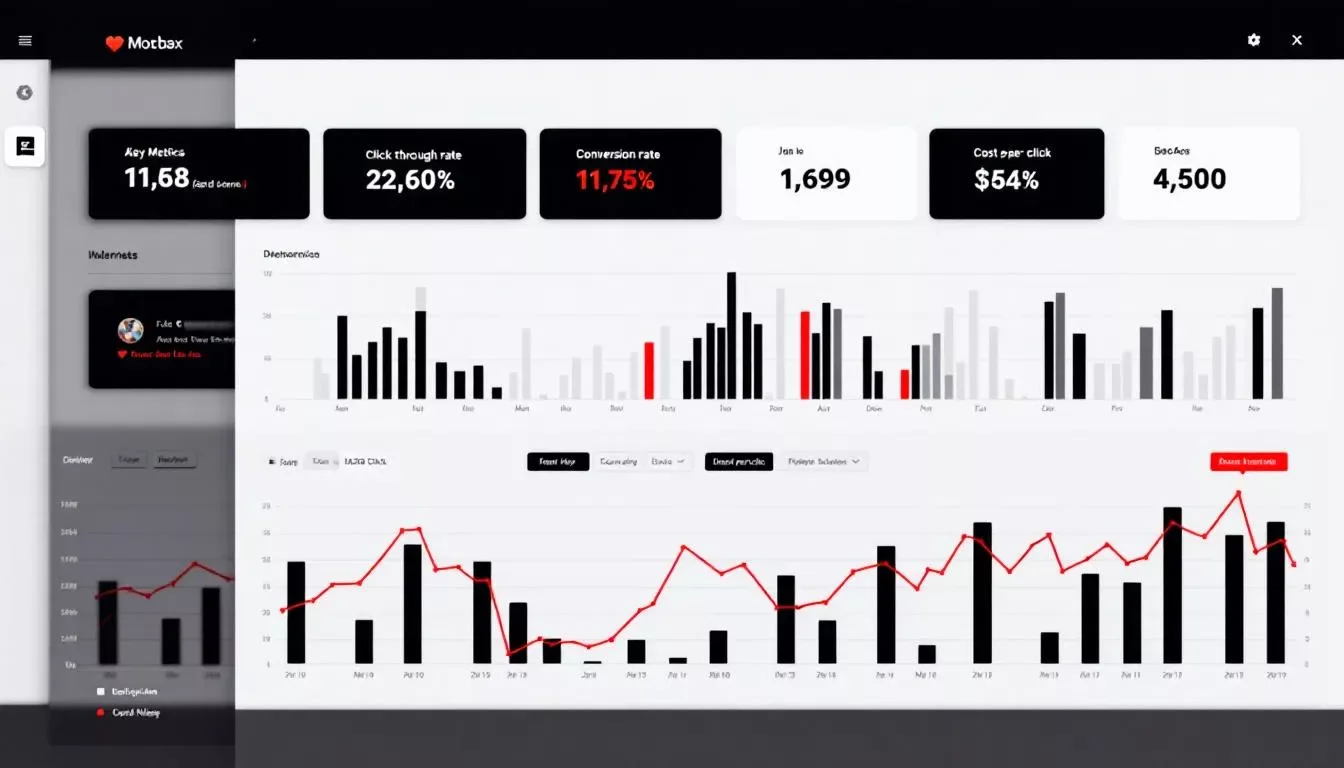 An analytical dashboard showing ad performance metrics.