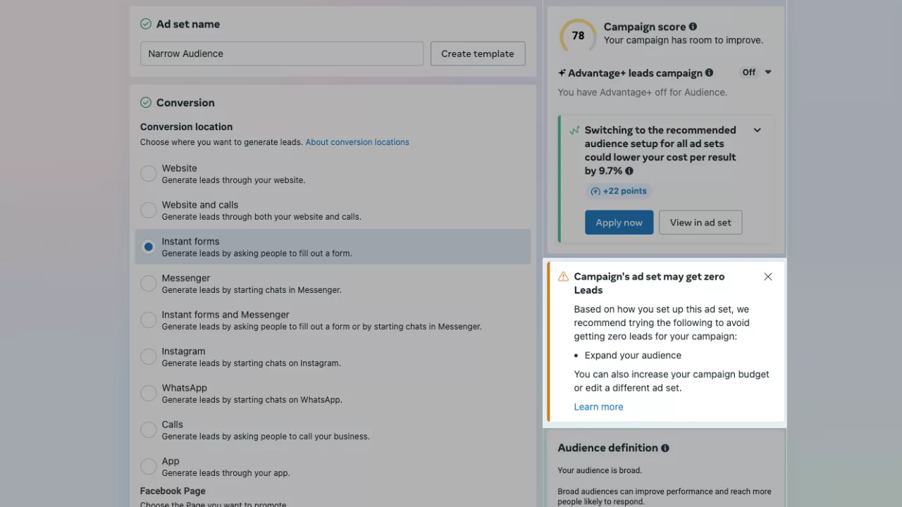 How to Fix the “Ad Set May Get Zero Leads” Error on Facebook Ads
