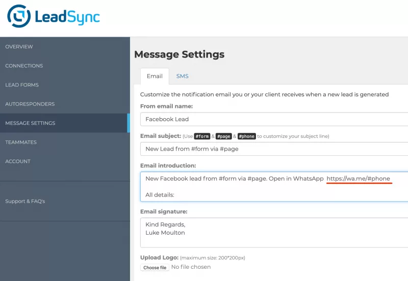 Facebook WhatsApp Email Chat link