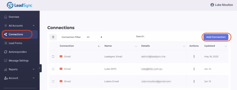 Add Email Connection in LeadSync