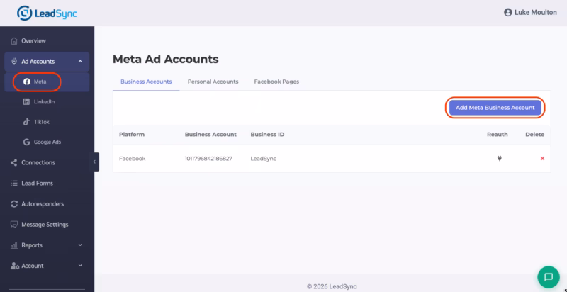Add Meta Account to LeadSync