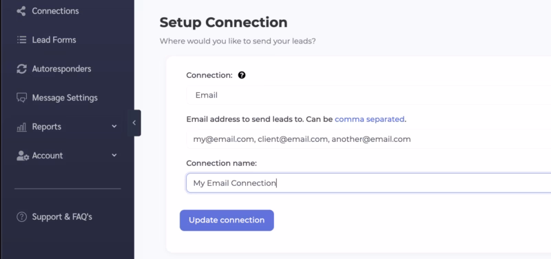 Setup Email Connection in LeadSync