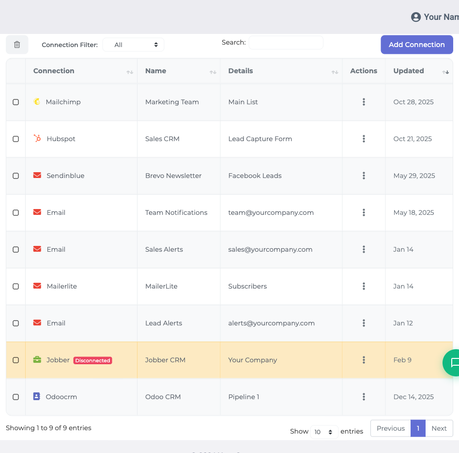 LeadSync Connections page
