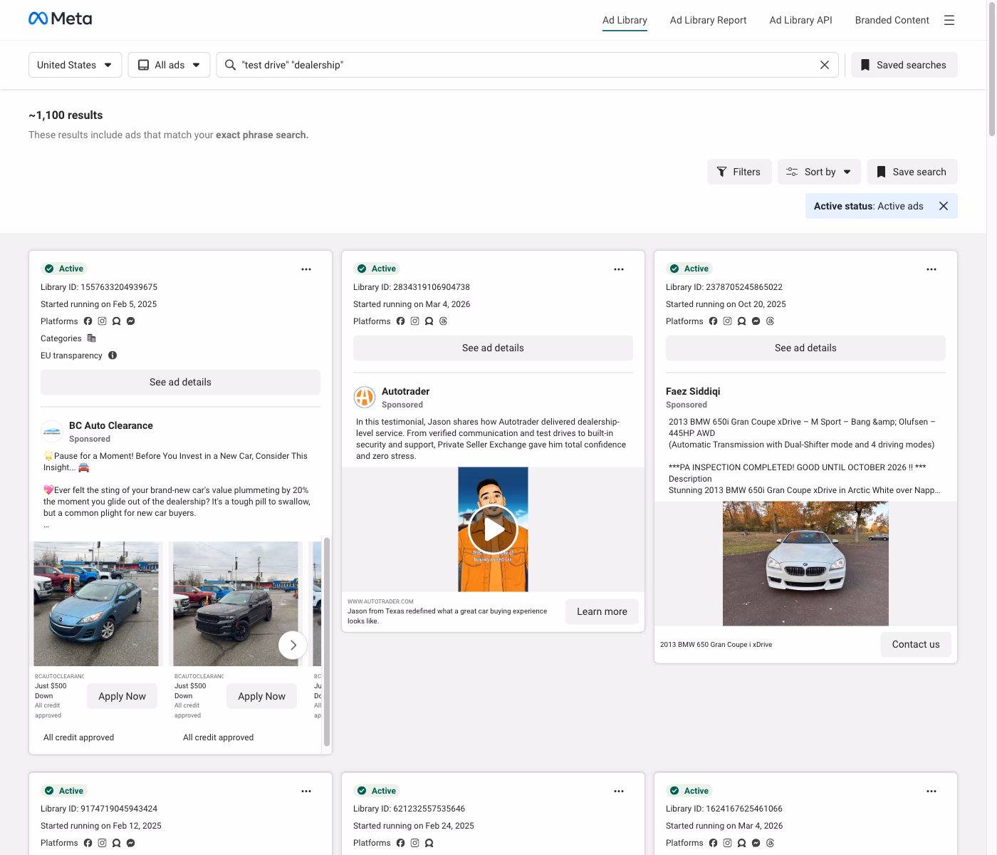 Automotive Facebook lead ad example — dealership test drive booking