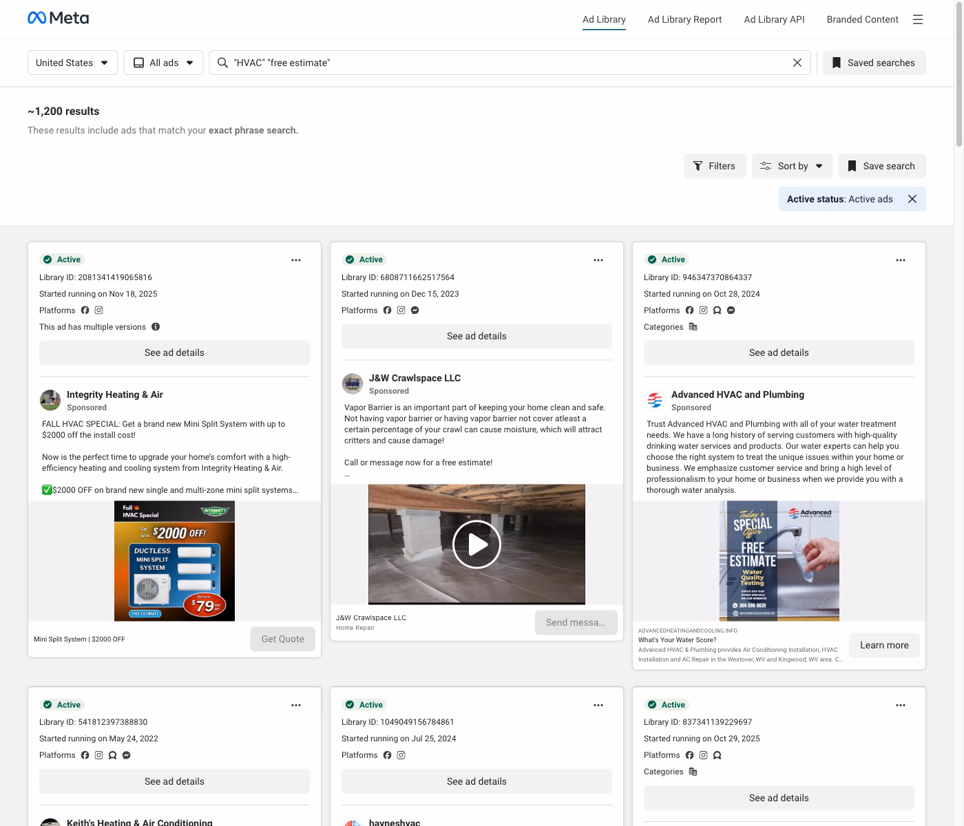 Home services Facebook lead ad example — HVAC company offering free estimate