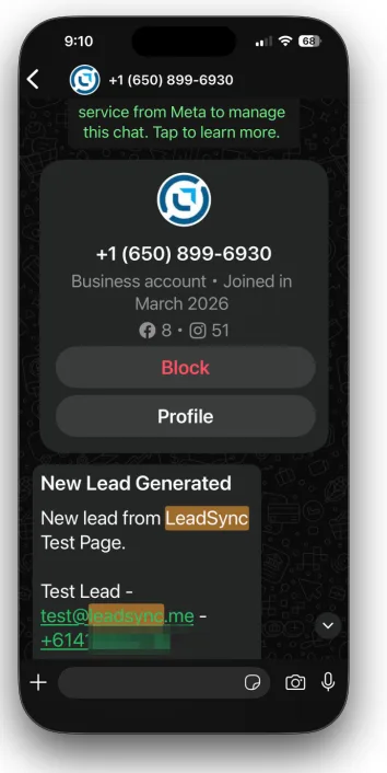 WhatsApp lead notification on iPhone
